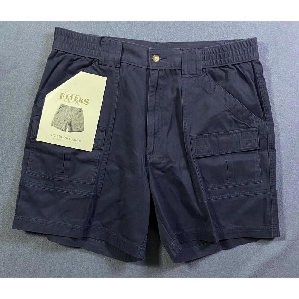 New Flyers Tropical Sportswear Men Flat Front Shorts 36 Navy Blue Hiking NWT